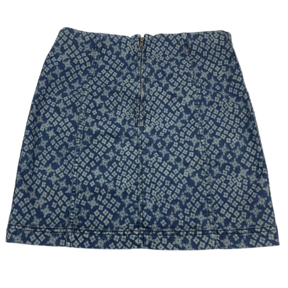 FREE PEOPLE Modern Femme Stretch Geometric Star Skirt Sz 10 Indigo Combo - Picture 6 of 6